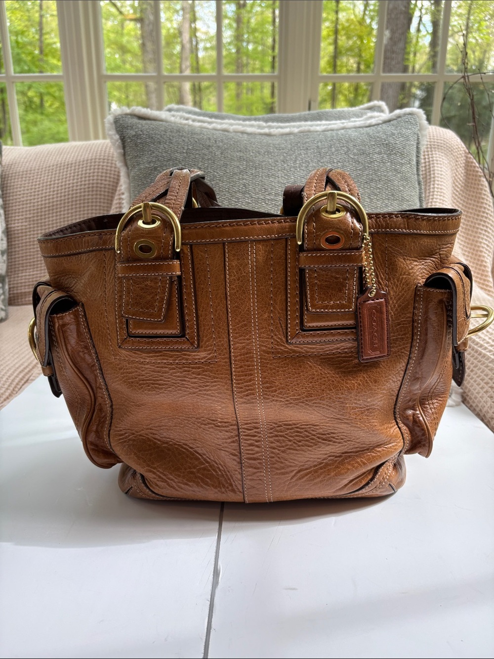Coach Y2K SoHo Tote, Braided Handles, British Tan, Brass Hardware - Mint